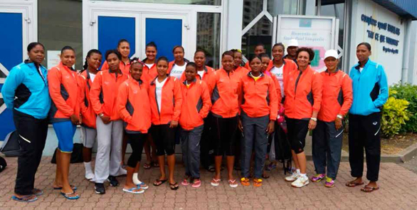 Jeanine Faure ( 3rd from right) with the ladies national team last year has tendered her resignation as SVF Secretary General.